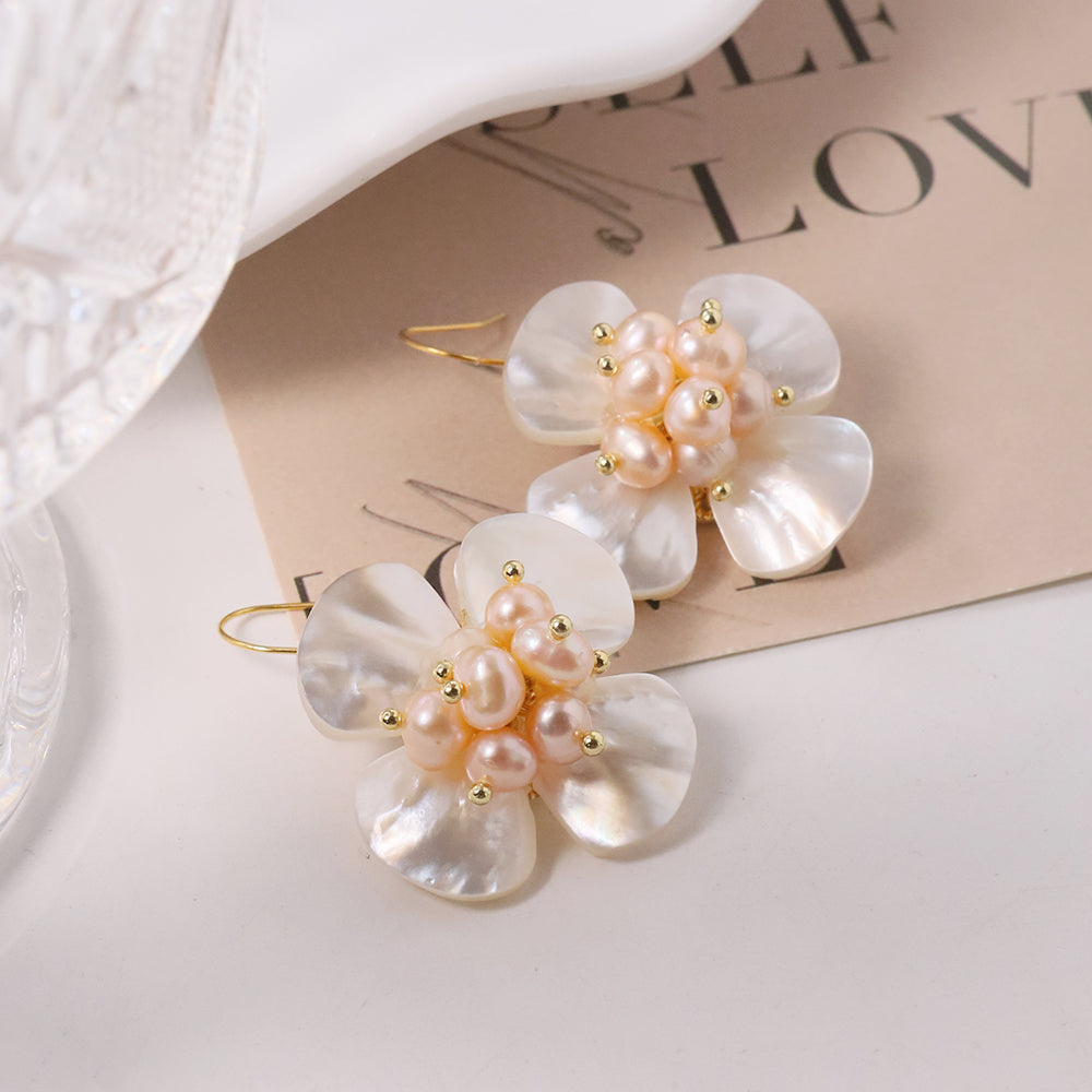 Natural Freshwater Pearl Fritillaria Flower Earrings Korean Style Women Luxury Jewelry Fashion Ladies and Girls Gift