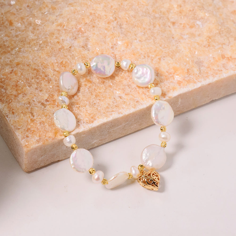 Natural Baroque Pearl Gold Separated Bead Bracelet Retro Palace Style Fashion Jewelry Bracelet Gifts for Mom Wife Girlfriend