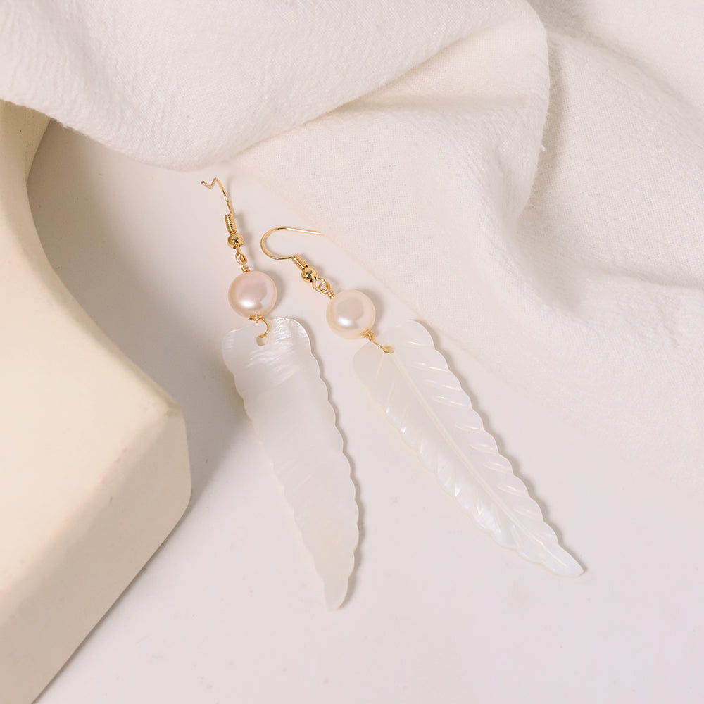 Natural Freshwater Pearl Shell Leaf Earrings Korean Style Women Luxury Jewelry Fashion Ladies and Girls Gift