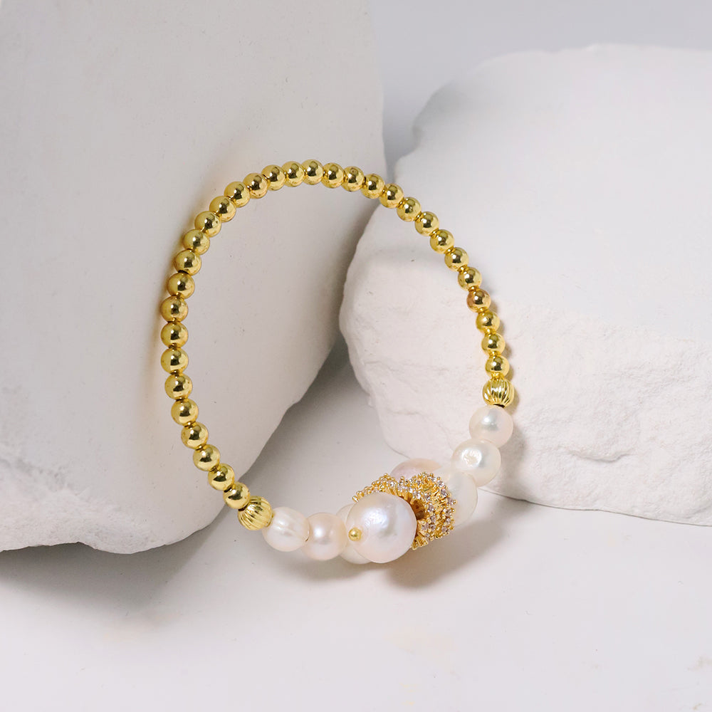 Natural Freshwater Pearl Gold Bead Bracelet Korean Women's Luxury Jewelry Fashion Women's and Girls' Gifts