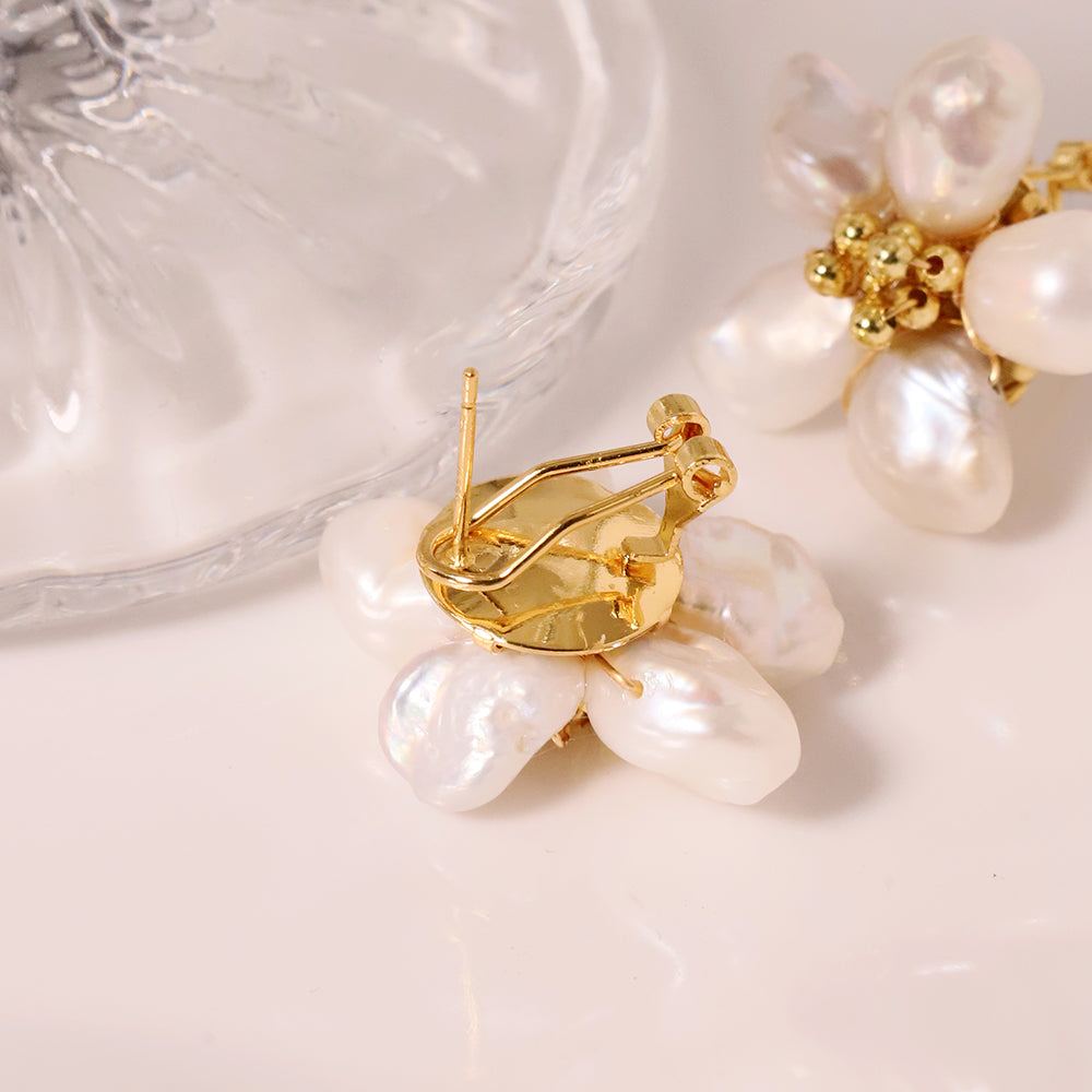 Natural Freshwater Pearl Flower Earrings Baroque Pearls Korean Sweet and Fashionable Earrings Women Gift Luxury Women's Jewelry