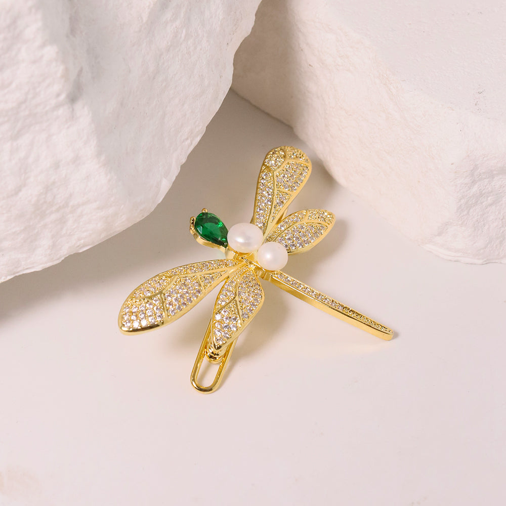 Natural Freshwater Pearl Zircon Dragonfly Hair Accessories Women Luxury Jewelry Fashion Ladies and Girls Gift GH0120