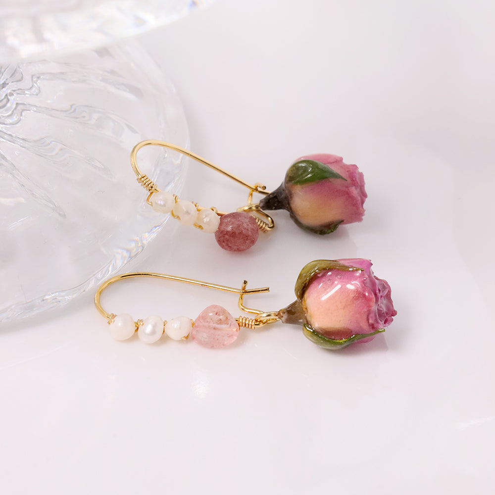 Natural Freshwater Pearl Drop Gel Flower Earrings Korean Style Women Luxury Jewelry Fashion Ladies and Girls Gift