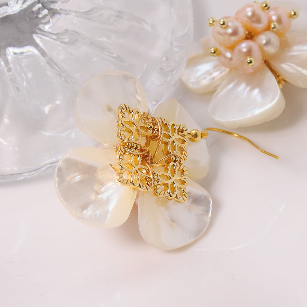 Natural Freshwater Pearl Fritillaria Flower Earrings Korean Style Women Luxury Jewelry Fashion Ladies and Girls Gift