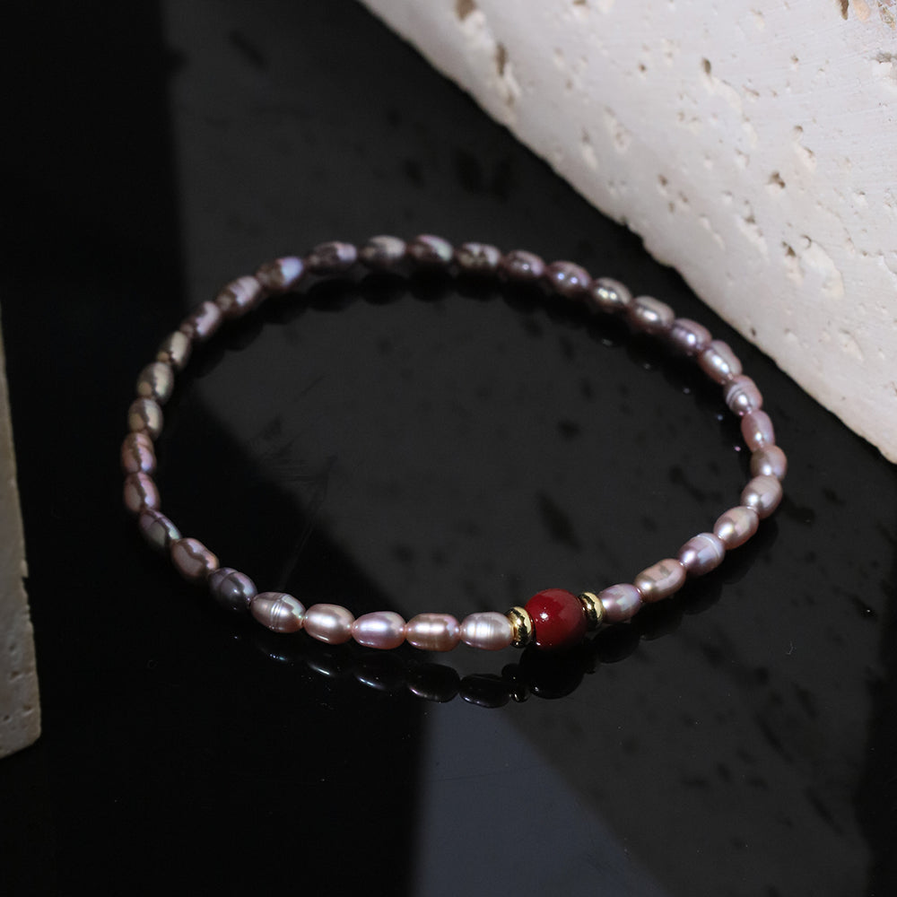 Natural Freshwater Pearl Rice Bead Cinnabar Bracelet Korean Style Women Luxury Jewelry Fashion Ladies and Girls Gift