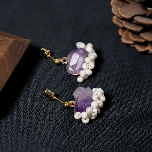 Natural Freshwater Pearl Amethyst Edging Earrings Korean Style Women Luxury Jewelry Fashion Ladies and Girls Gift