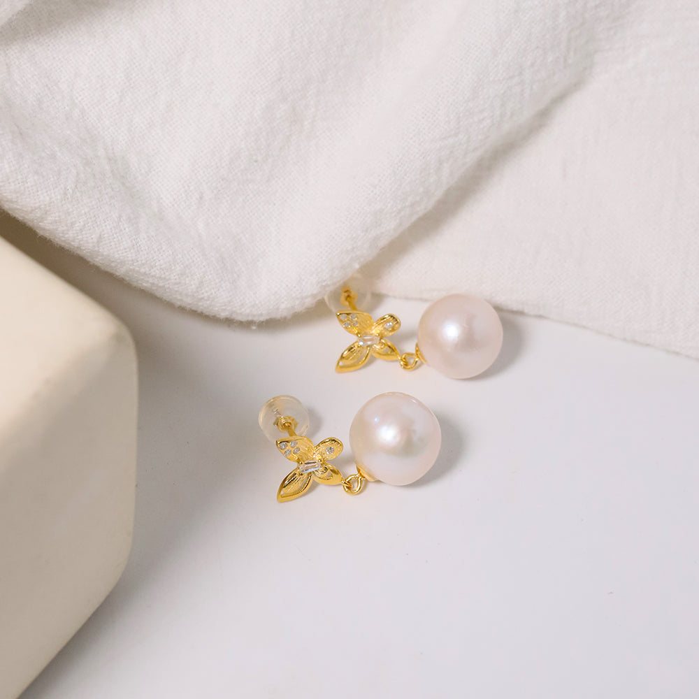 Natural round pearl 925 silver inlaid with zircon butterfly Earrings For Women Korean Classic Vintage Fashion Jewelry Earrings