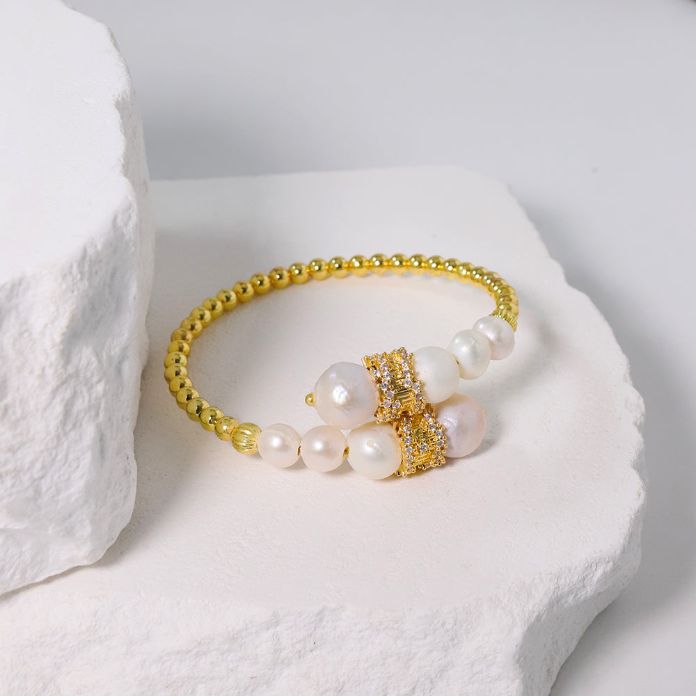 Natural Freshwater Pearl Gold Bead Bracelet Korean Women's Luxury Jewelry Fashion Women's and Girls' Gifts