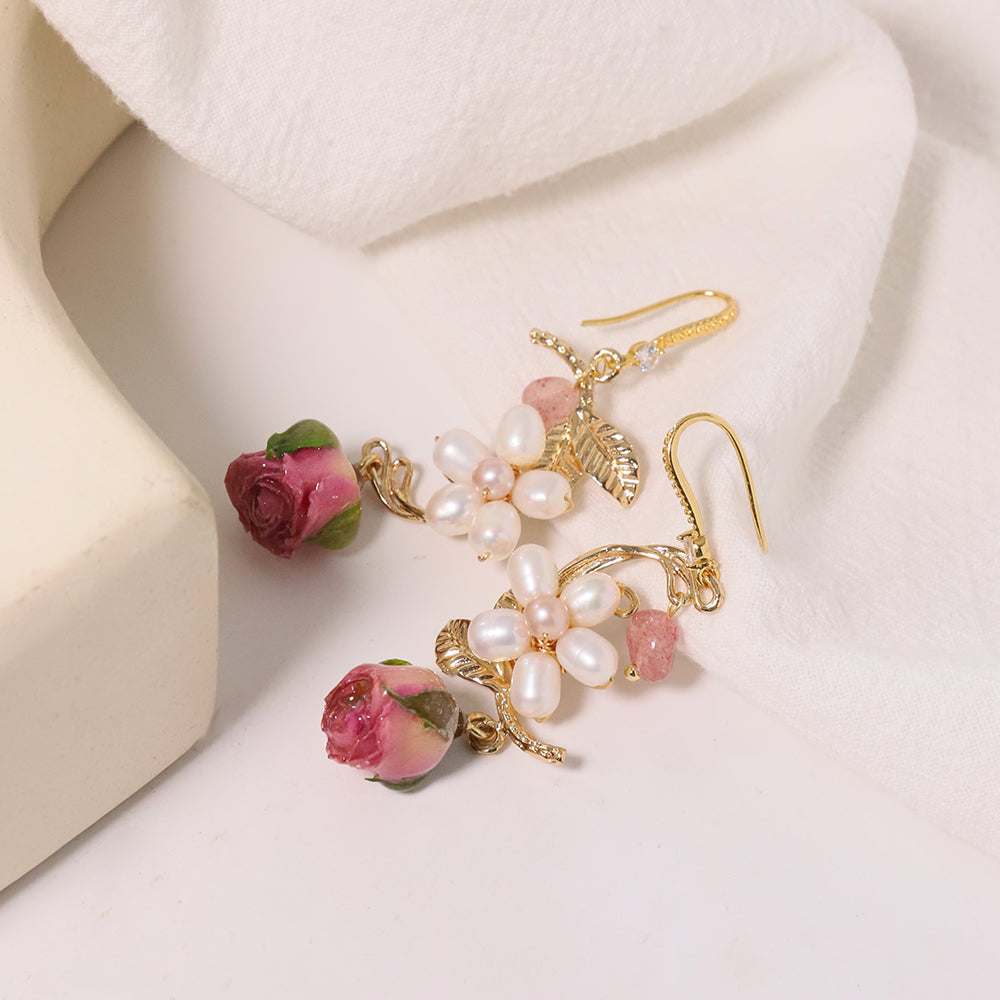 Natural Freshwater Pearl Drop Gel Flower Earrings Korean Style Women Luxury Jewelry Fashion Ladies and Girls Gift