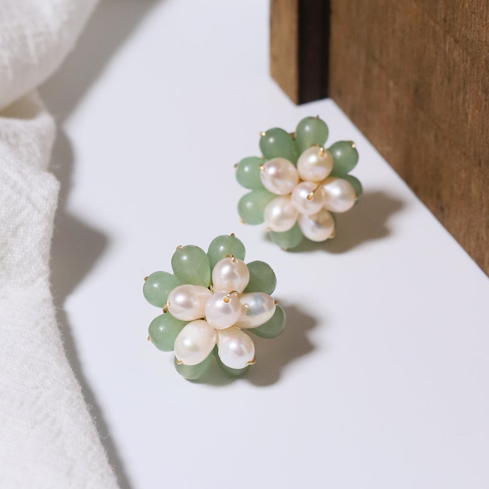 Natural Freshwater Pearl Natural Stone Flower Earrings Korean Style Women Luxury Jewelry Fashion Ladies and Girls Gift