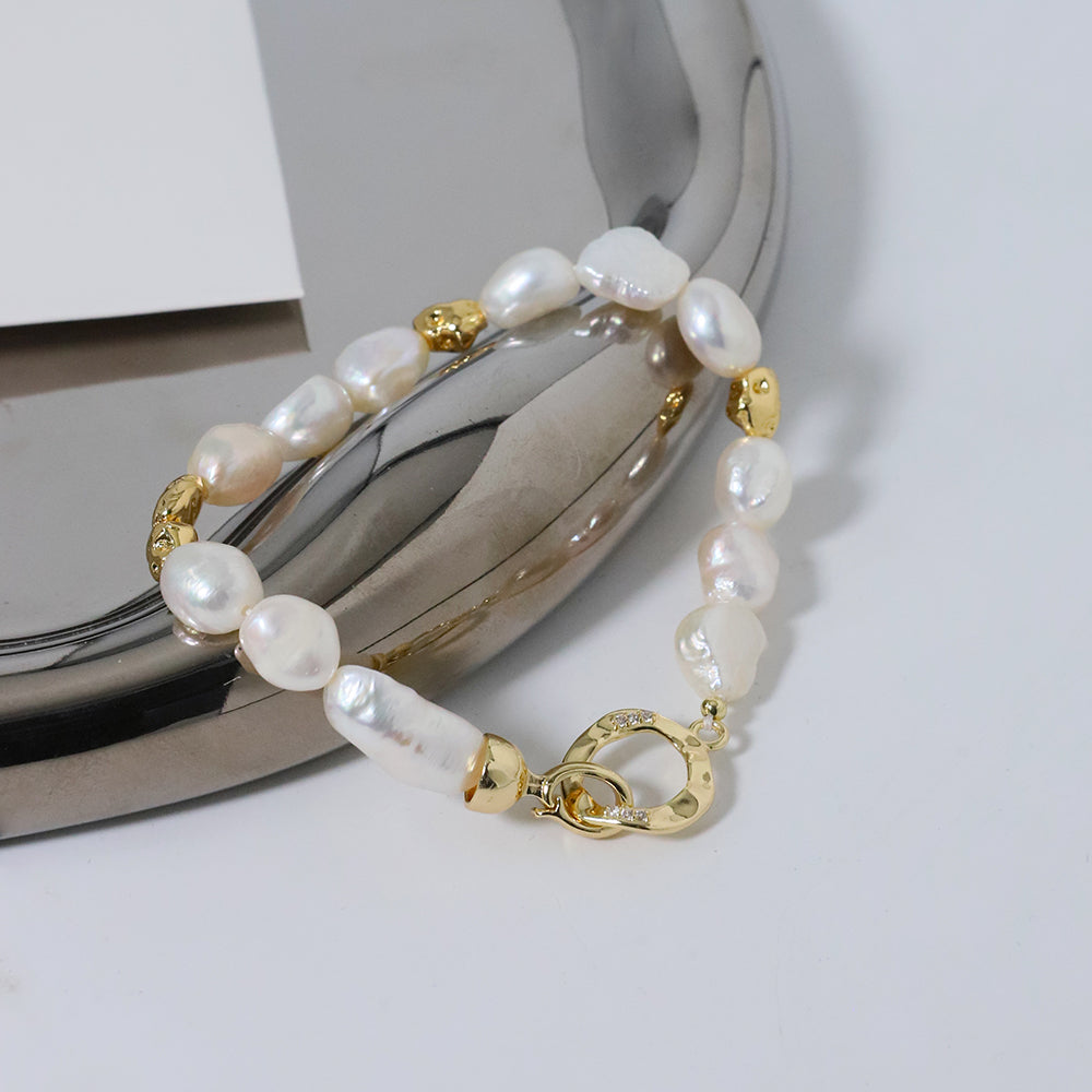 Natural Small Baroque Pearl Buckle Bead Bracelet Korean Women's Luxury Jewelry Fashion Women's and Girls' Gifts