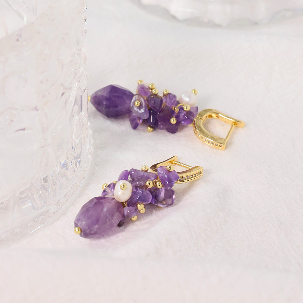 Natural Freshwater Pearl Amethyst Purple Earrings Earring for Woman Korean Fashion Style Vintage Personality Lady Jewelry