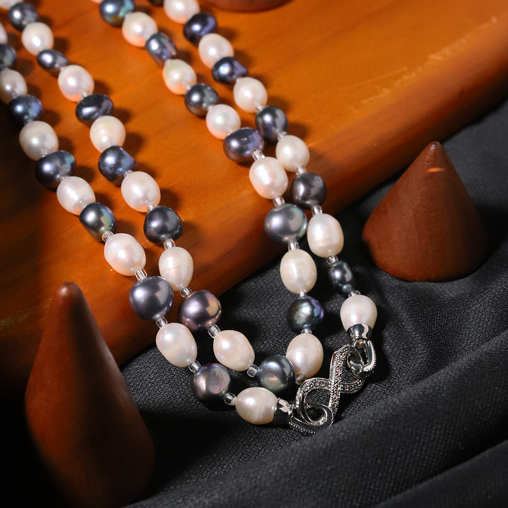 Natural Freshwater Two-color Pearl Bow Sweater Chain Korean Style Women Luxury Jewelry Fashion Ladies and Girls Gift