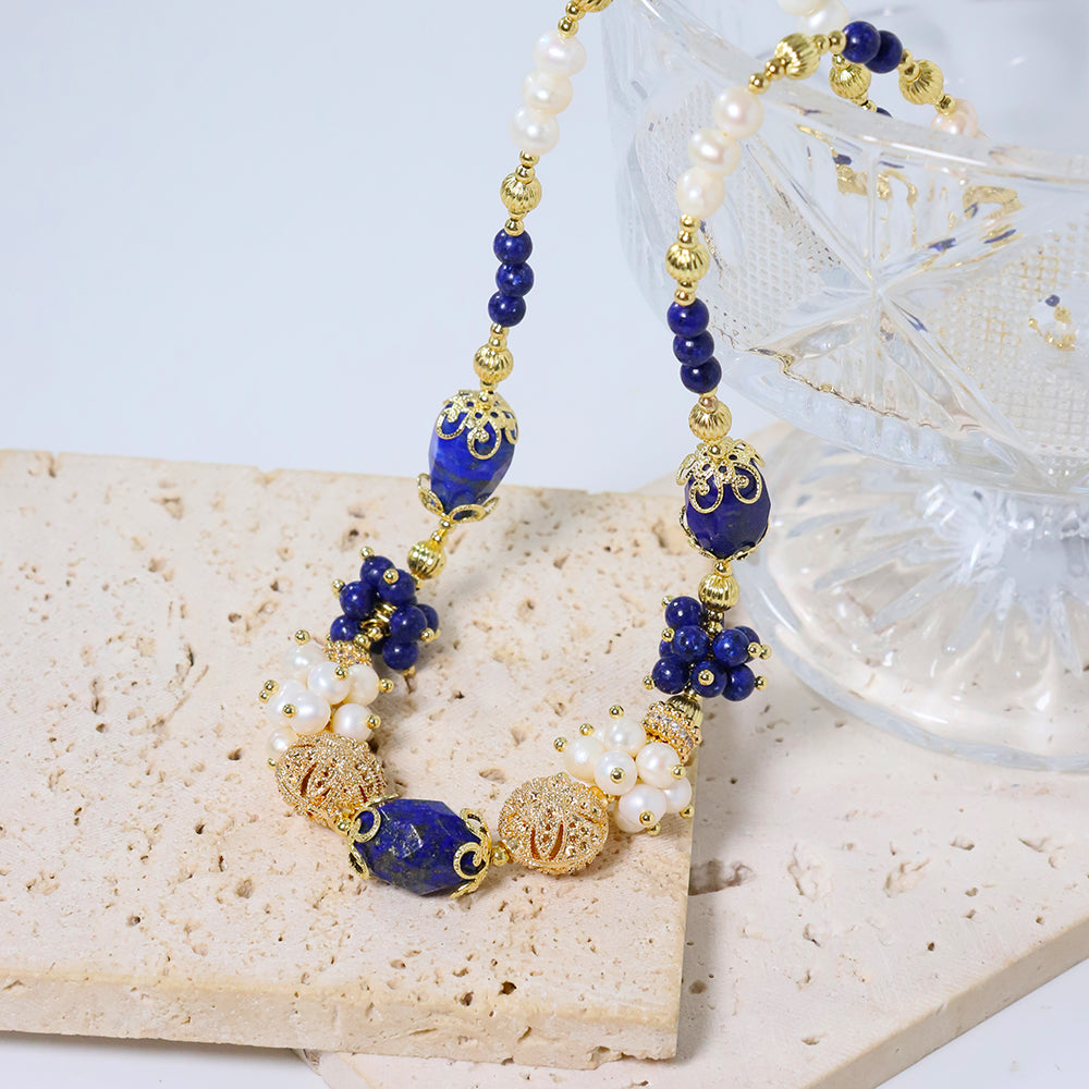 Natural freshwater pearl lapis lazuli necklace Korean Women's Luxury Jewelry Fashion Women's and Girls' Gifts