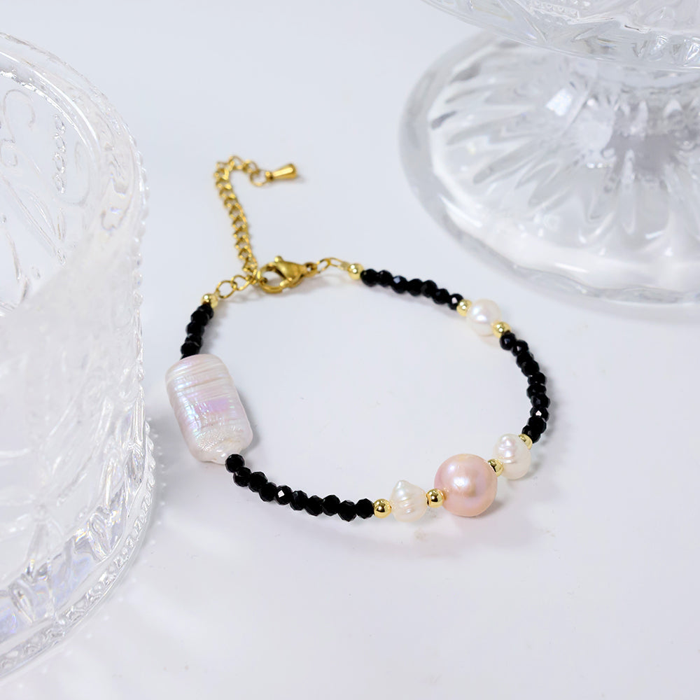 Natural Baroque Pearl Black Crystal Bead Bracelet Korean Women's Luxury Jewelry Fashion Women's and Girls' Gifts