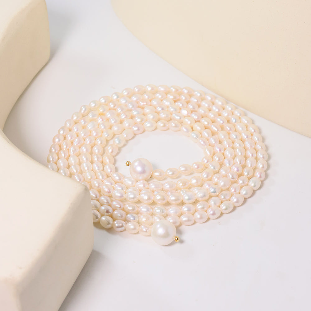 Natural Freshwater Pearl Rice Pearl Ultra Long Woolen Coat Chain Fashion Jewelry Necklaces Gifts for Mom Wife Girlfriend