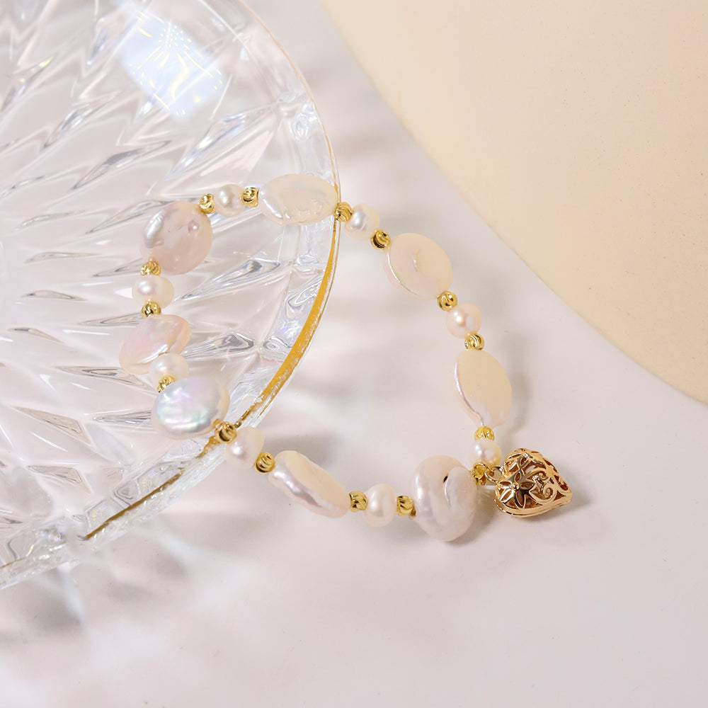 Natural Baroque Pearl Gold Separated Bead Bracelet Retro Palace Style Fashion Jewelry Bracelet Gifts for Mom Wife Girlfriend