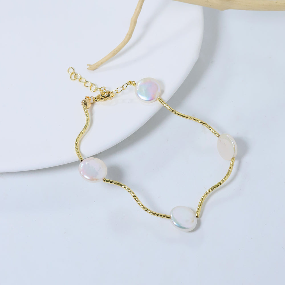 Natural Freshwater Pearl Half Baroque Round Pearl Bracelet Korean Women's Luxury Jewelry Fashion Women's and Girls' Gifts