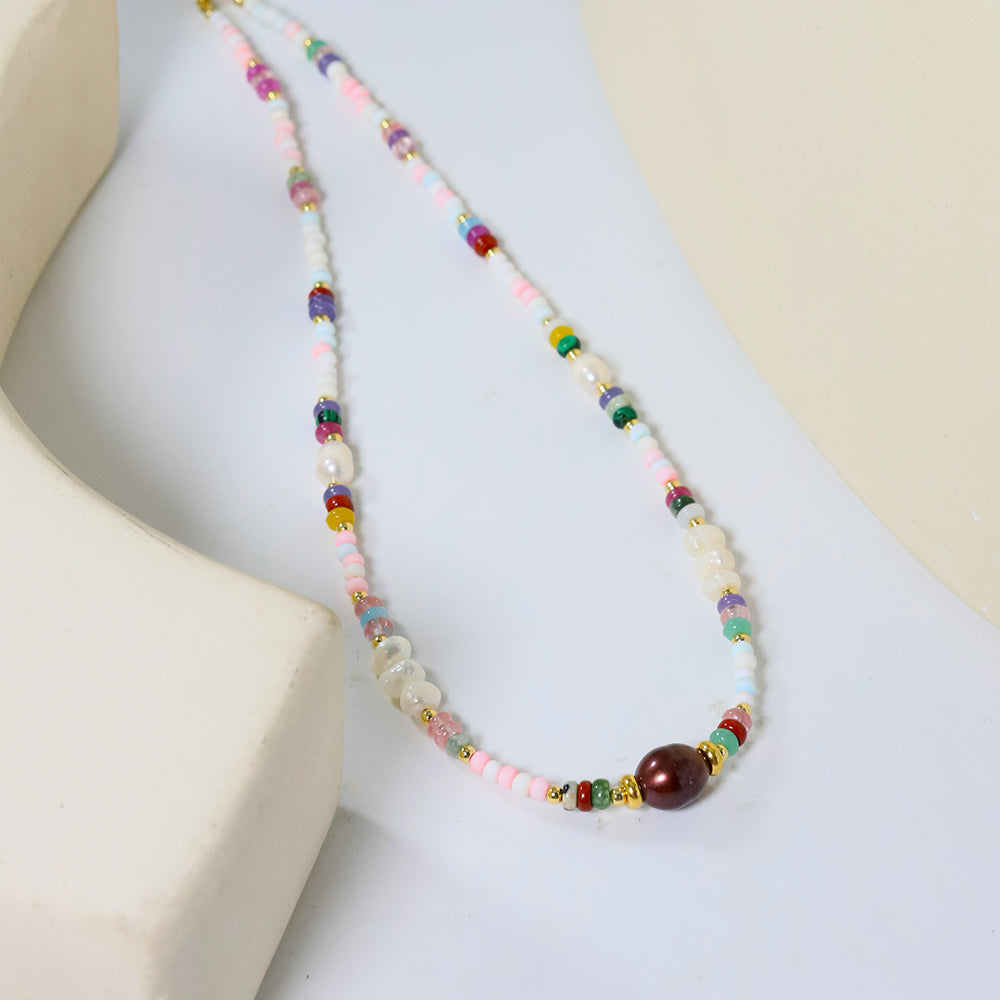 Natural Freshwater Pearl Colored Natural Stone Necklace Korean Women's Luxury Jewelry Fashion Women's and Girls' Gifts