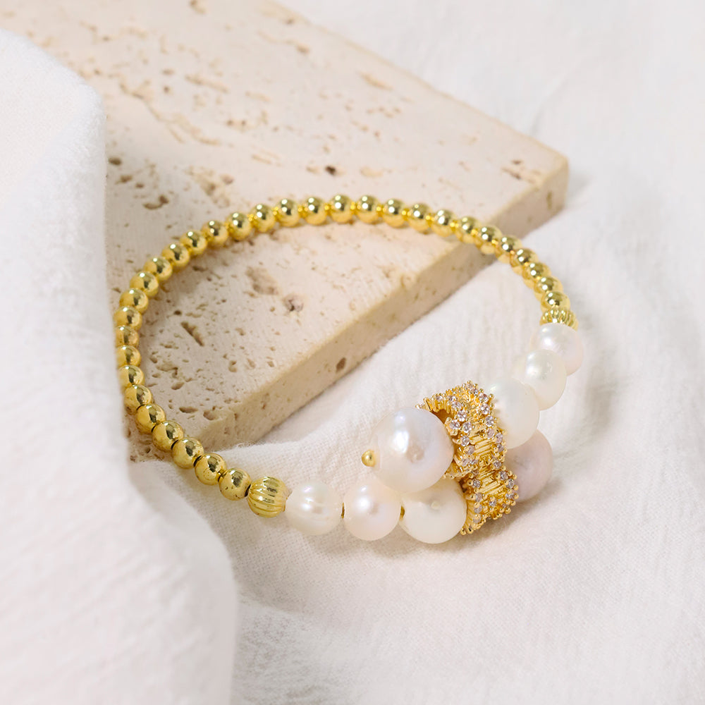 Natural Freshwater Pearl Gold Bead Bracelet Korean Women's Luxury Jewelry Fashion Women's and Girls' Gifts