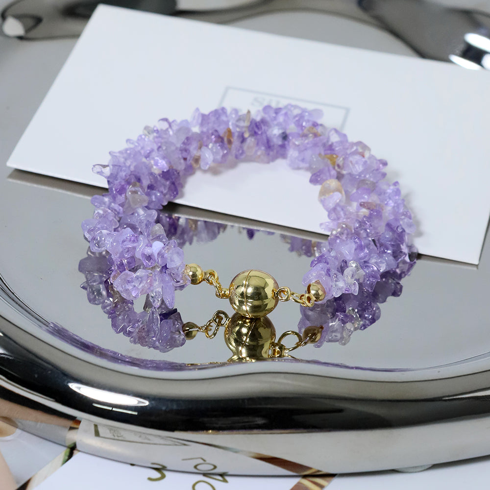 Natural Three-layer Amethyst Magnetic Buckle Bracelet Korean Women's Luxury Jewelry Fashion Women's and Girls' Gifts