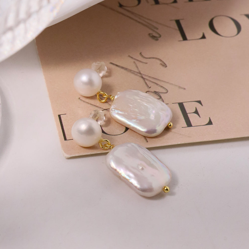 White Natural Freshwater Baroque Pearl Earrings Korean Style Women Luxury Jewelry Fashion Ladies and Girls Gift