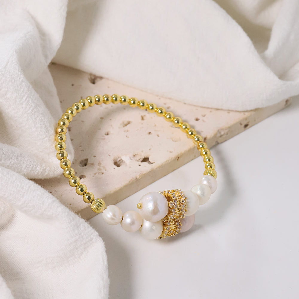 Natural Freshwater Pearl Gold Bead Bracelet Korean Women's Luxury Jewelry Fashion Women's and Girls' Gifts