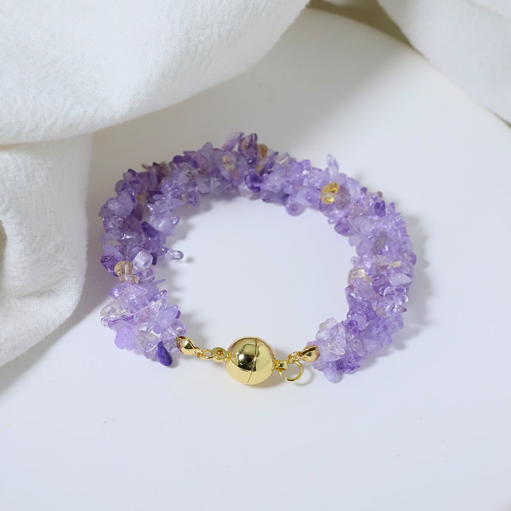 Natural Three-layer Amethyst Magnetic Buckle Bracelet Korean Women's Luxury Jewelry Fashion Women's and Girls' Gifts