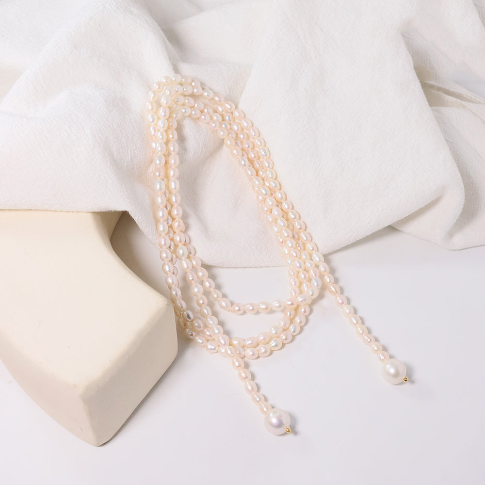 Natural Freshwater Pearl Rice Pearl Ultra Long Woolen Coat Chain Fashion Jewelry Necklaces Gifts for Mom Wife Girlfriend