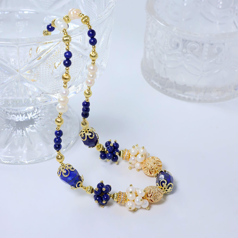 Natural freshwater pearl lapis lazuli necklace Korean Women's Luxury Jewelry Fashion Women's and Girls' Gifts