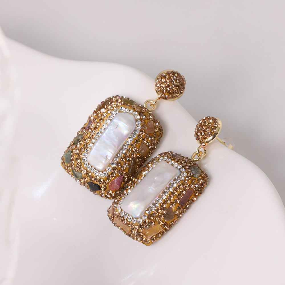 Natural Freshwater Baroque Inlaid Zircon Pearl Earrings Korean Style Women Luxury Jewelry Fashion Ladies and Girls Gift