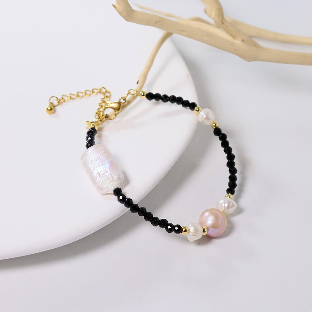 Natural Baroque Pearl Black Crystal Bead Bracelet Korean Women's Luxury Jewelry Fashion Women's and Girls' Gifts