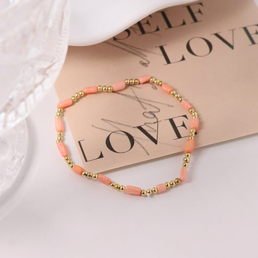 Red Coral Stone Gold Separated Bead Elastic Rope Retro Palace Style Fashion Jewelry Bracelet Gifts for Mom Wife Girlfriend