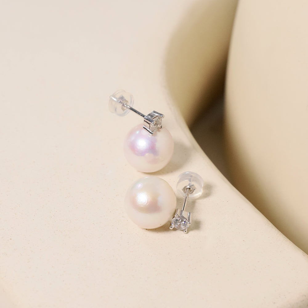 Natural Pearl 8-9mm Round S925 Silver Princess Earrings For Women Korean Classic Vintage Fashion Jewelry Earrings