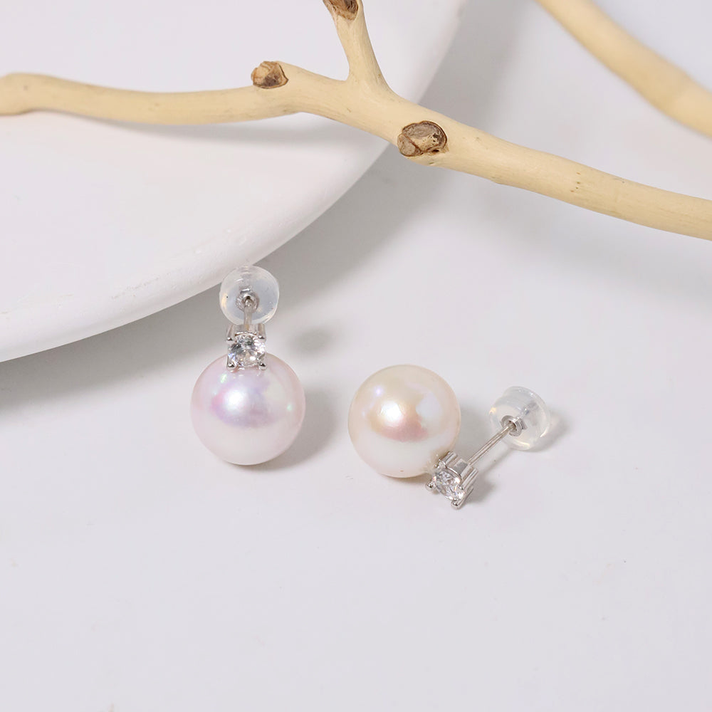 Natural Pearl 8-9mm Round S925 Silver Princess Earrings For Women Korean Classic Vintage Fashion Jewelry Earrings