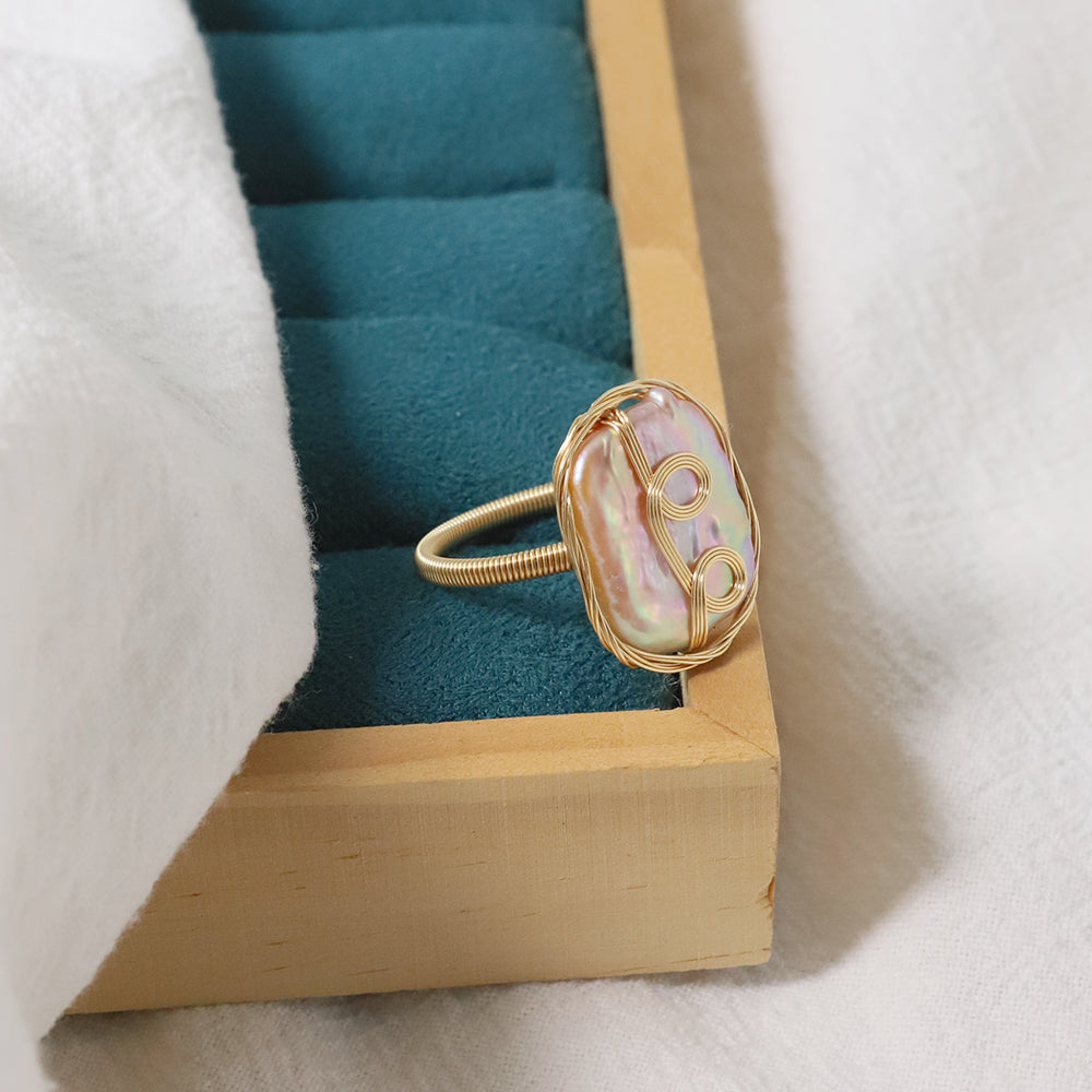 Natural Freshwater Baroque Pearl Copper Wire Wrapped Ring Korean Women's Luxury Jewelry Fashion Women's and Girls' Gifts