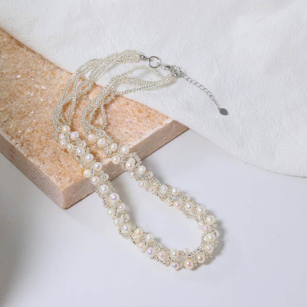 Natural Freshwater Pearl Woven Multi-layer Necklace Korean Women's Luxury Jewelry Fashion Women's and Girls' Gifts