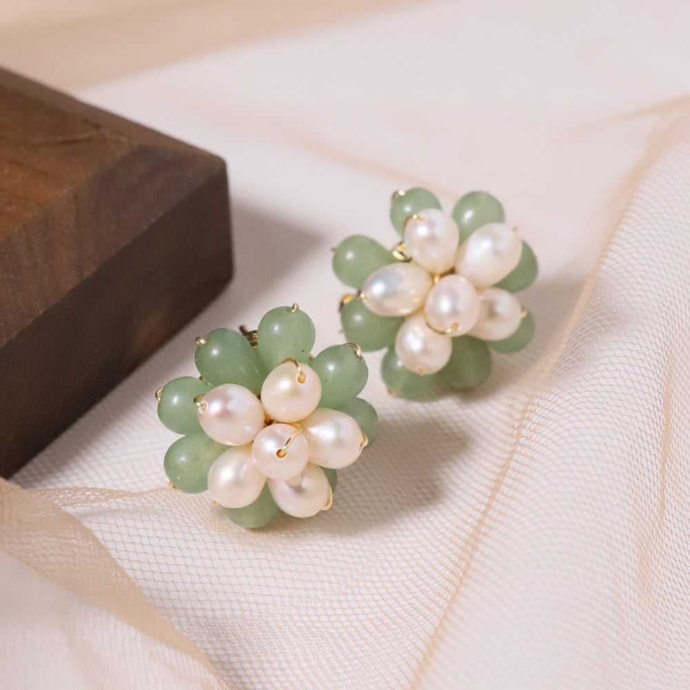 Natural Freshwater Pearl Natural Stone Flower Earrings Korean Style Women Luxury Jewelry Fashion Ladies and Girls Gift