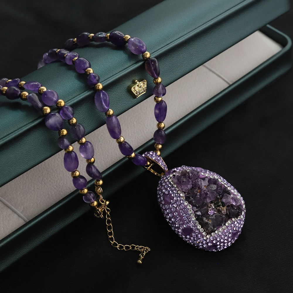 Natural Amethyst Zircon Inlaid Pendant Necklace Korean Style Women Luxury Jewelry Fashion Ladies and Girls Gift