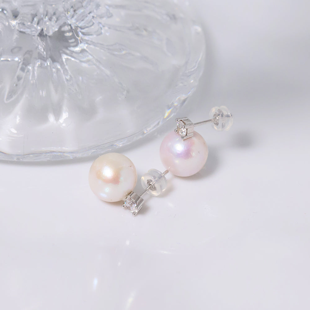 Natural Pearl 8-9mm Round S925 Silver Princess Earrings For Women Korean Classic Vintage Fashion Jewelry Earrings