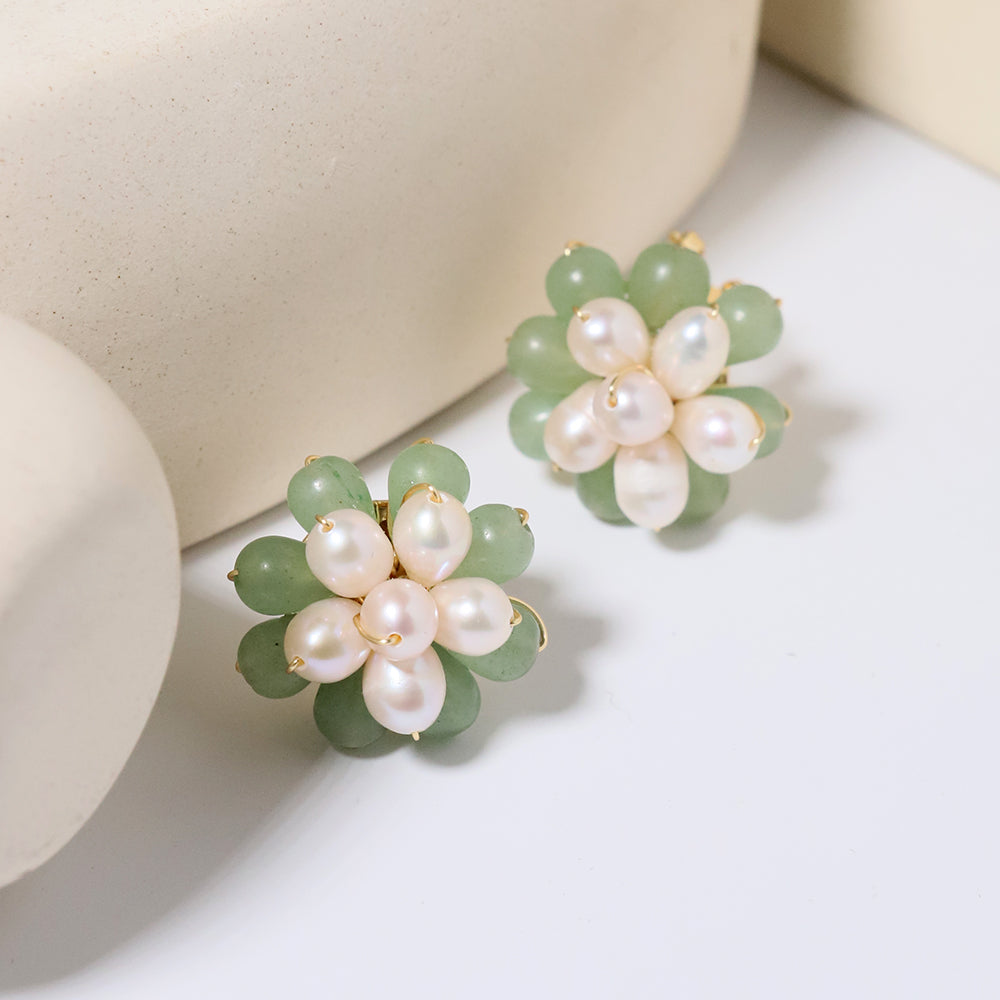 Natural Freshwater Pearl Natural Stone Flower Earrings Korean Style Women Luxury Jewelry Fashion Ladies and Girls Gift