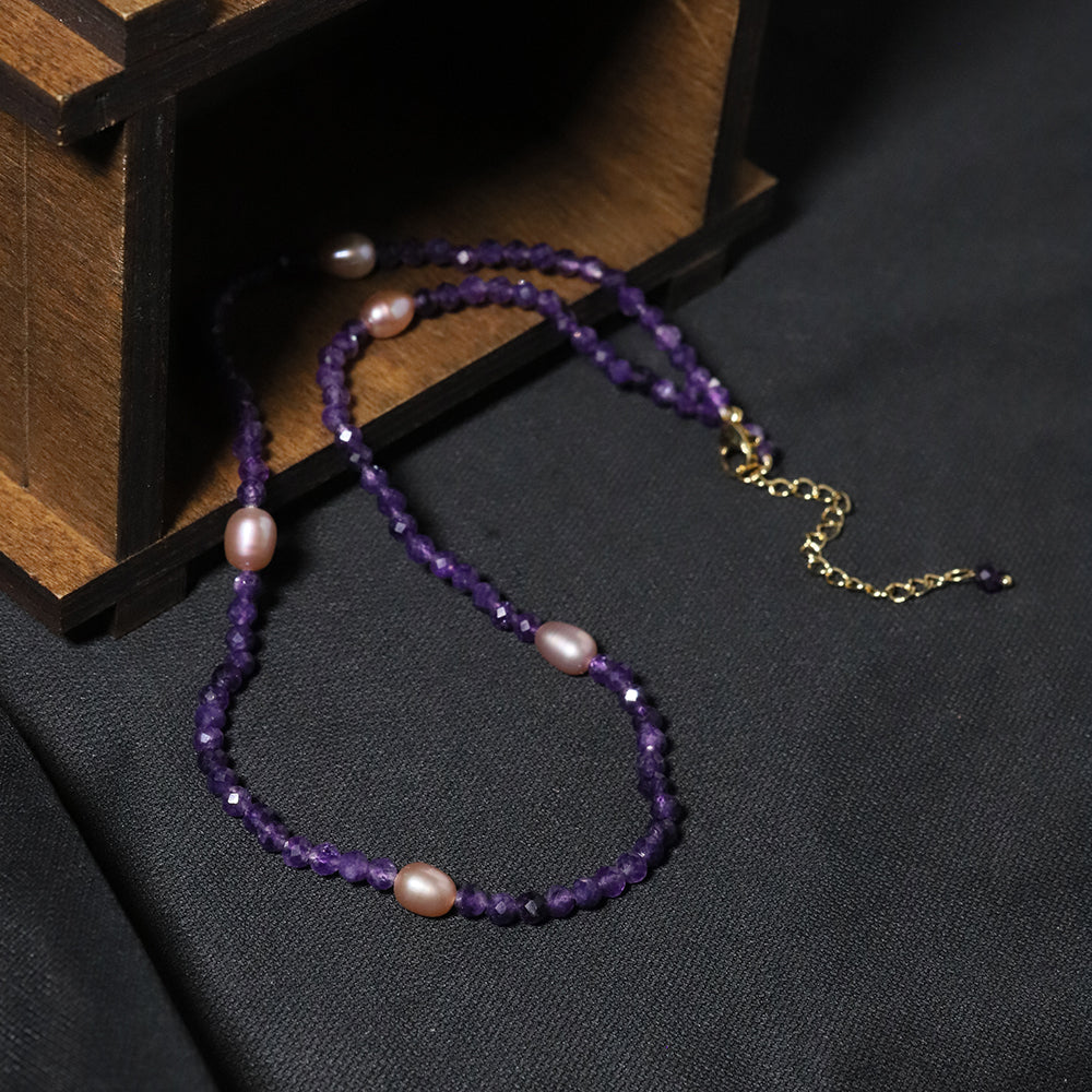 Natural Freshwater Pearl Amethyst Necklace Korean Style Women Luxury Jewelry Fashion Ladies and Girls Gift