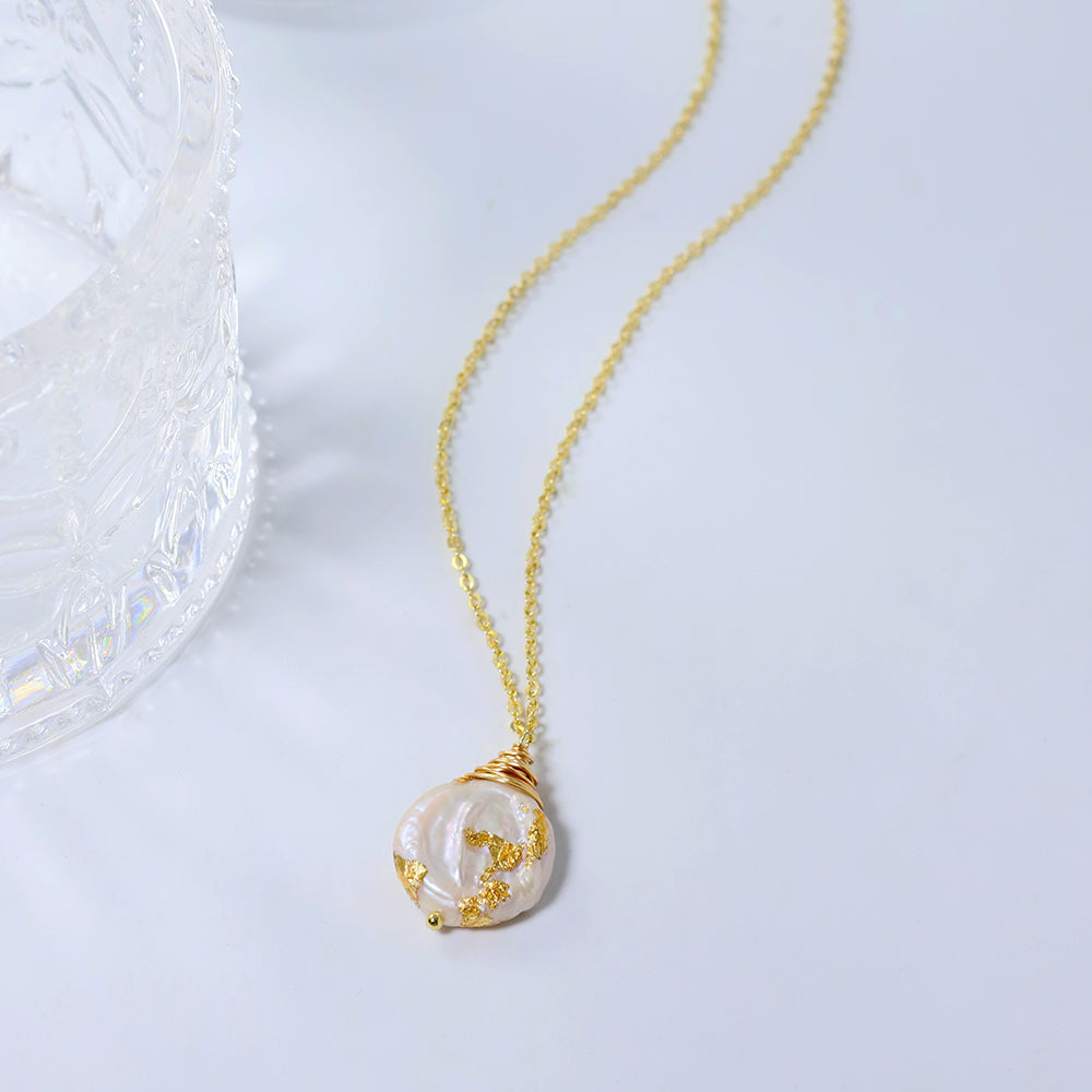 Natural Freshwater Baroque Pearl Gold Flower Pendant Korean Women's Luxury Jewelry Fashion Women's and Girls' Gifts