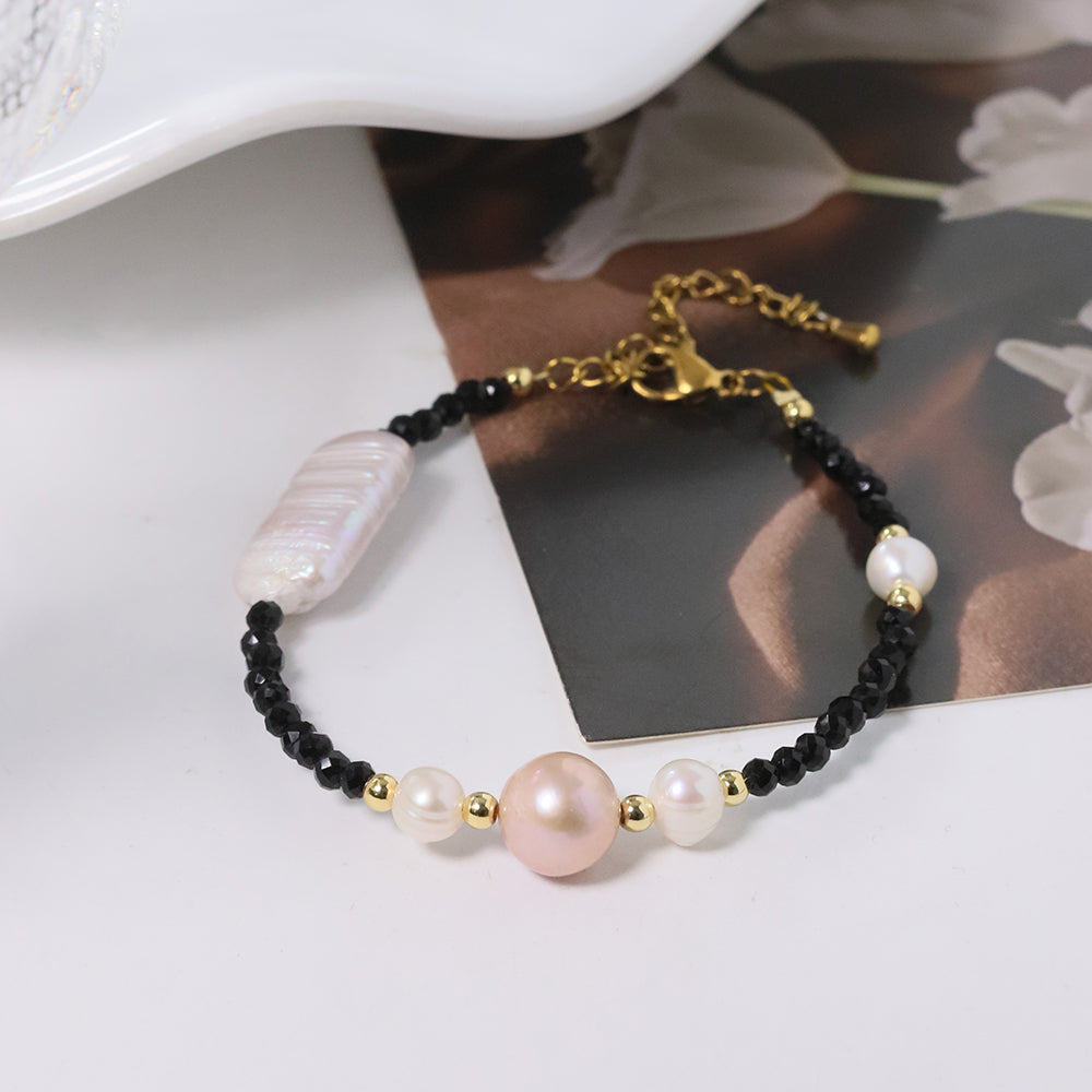 Natural Baroque Pearl Black Crystal Bead Bracelet Korean Women's Luxury Jewelry Fashion Women's and Girls' Gifts