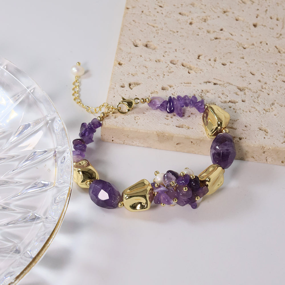 Natural Freshwater Pearls Amethyst Bracelet Retro Palace Style Fashion Jewelry Bracelet Gifts for Mom Wife Girlfriend