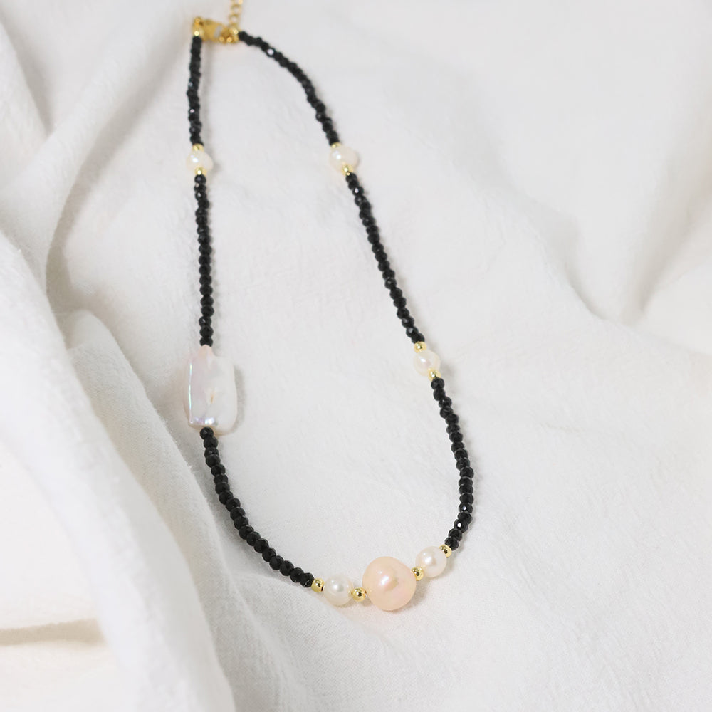 Natural Freshwater Pearl Obsidian Bead Necklace Korean Women's Luxury Jewelry Fashion Women's and Girls' Gifts